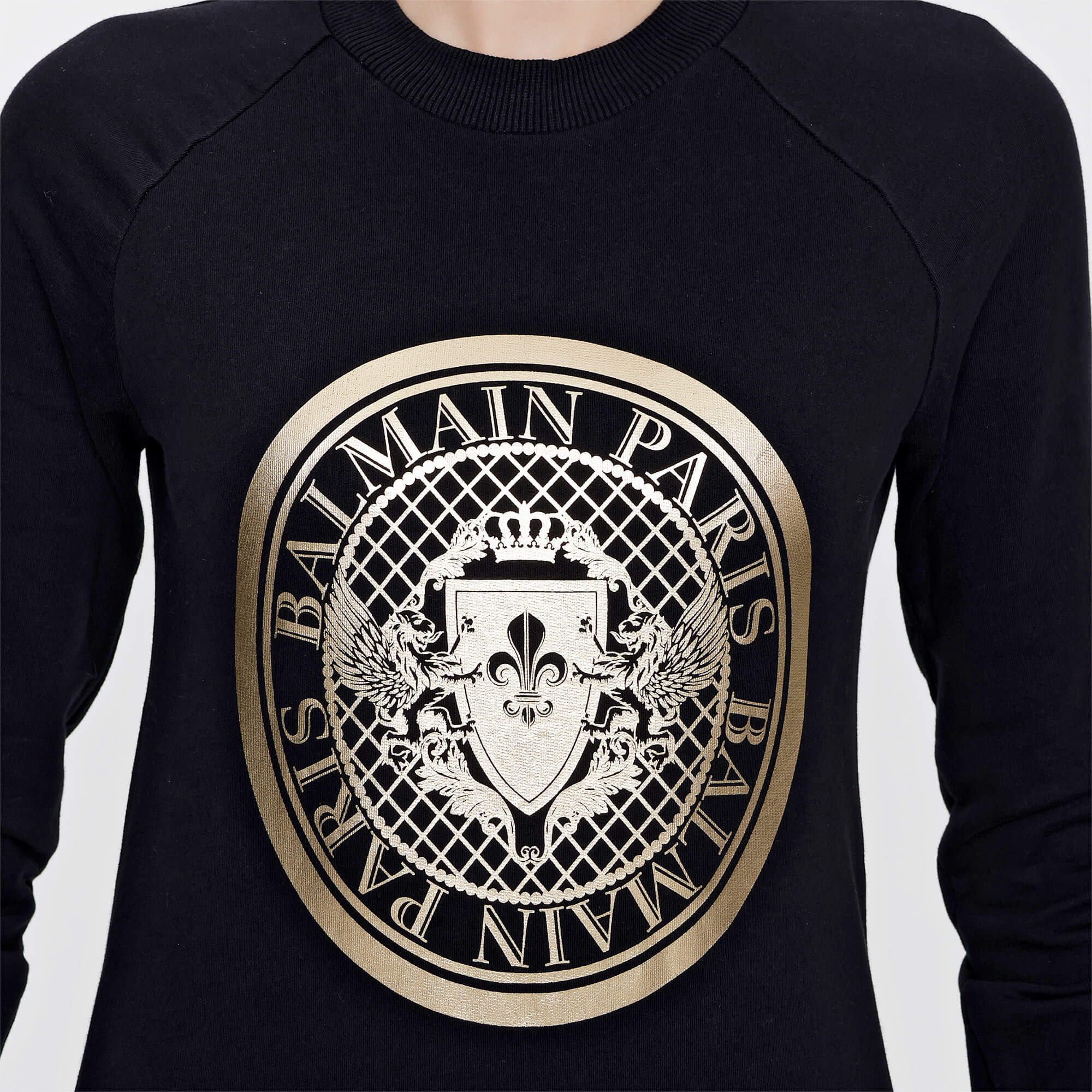 Balmain - Black Cotton Gold Tone Logo Print With Sweatshirt